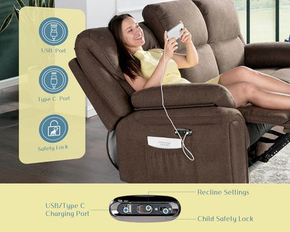 Power Recliner Sofa, Brown Chenille - Loft&Timber