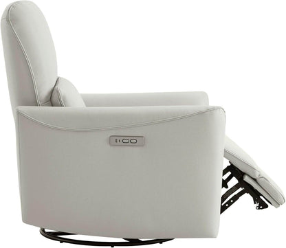 Power Recliner Chair Swivel Glider, FSC Certified Upholstered Faux Leather, Cream - Loft&Timber