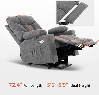 Power Lift Recliner Chair with Extended Footrest (Dark Gray, Medium-Regular) - Loft&Timber