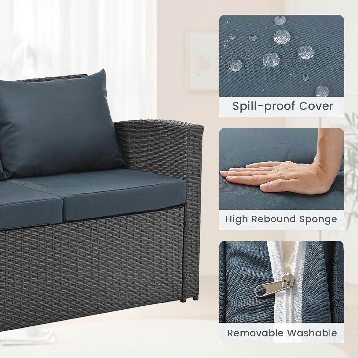 Outdoor Wicker Patio Furniture Set with Cushions and Table - Loft&Timber