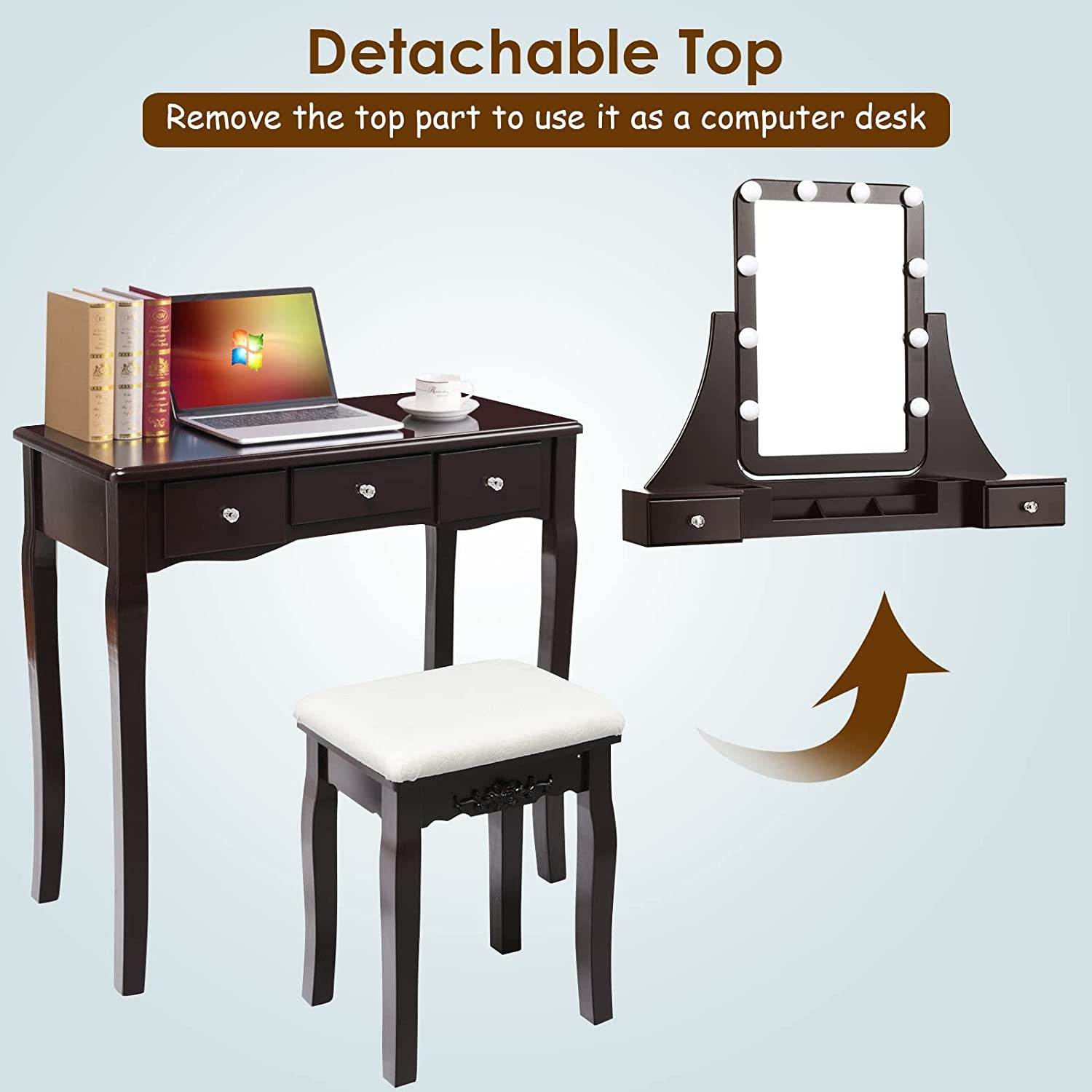 Brown Vanity Set with 10 LED Lights - Loft&Timber