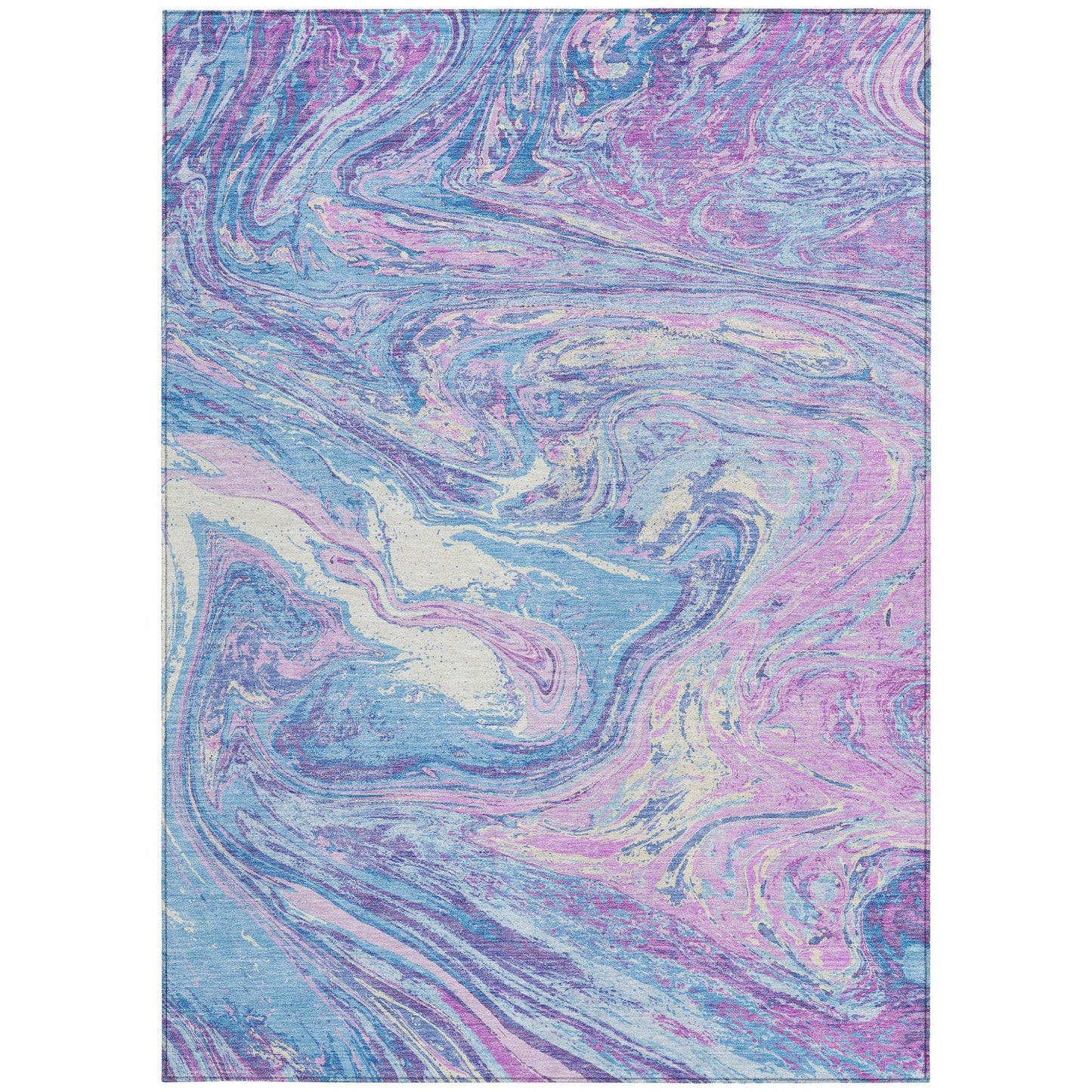 8' X 10' Sky Blue Lavender And Ivory Abstract Washable Indoor Outdoor Area Rug - Loft&Timber