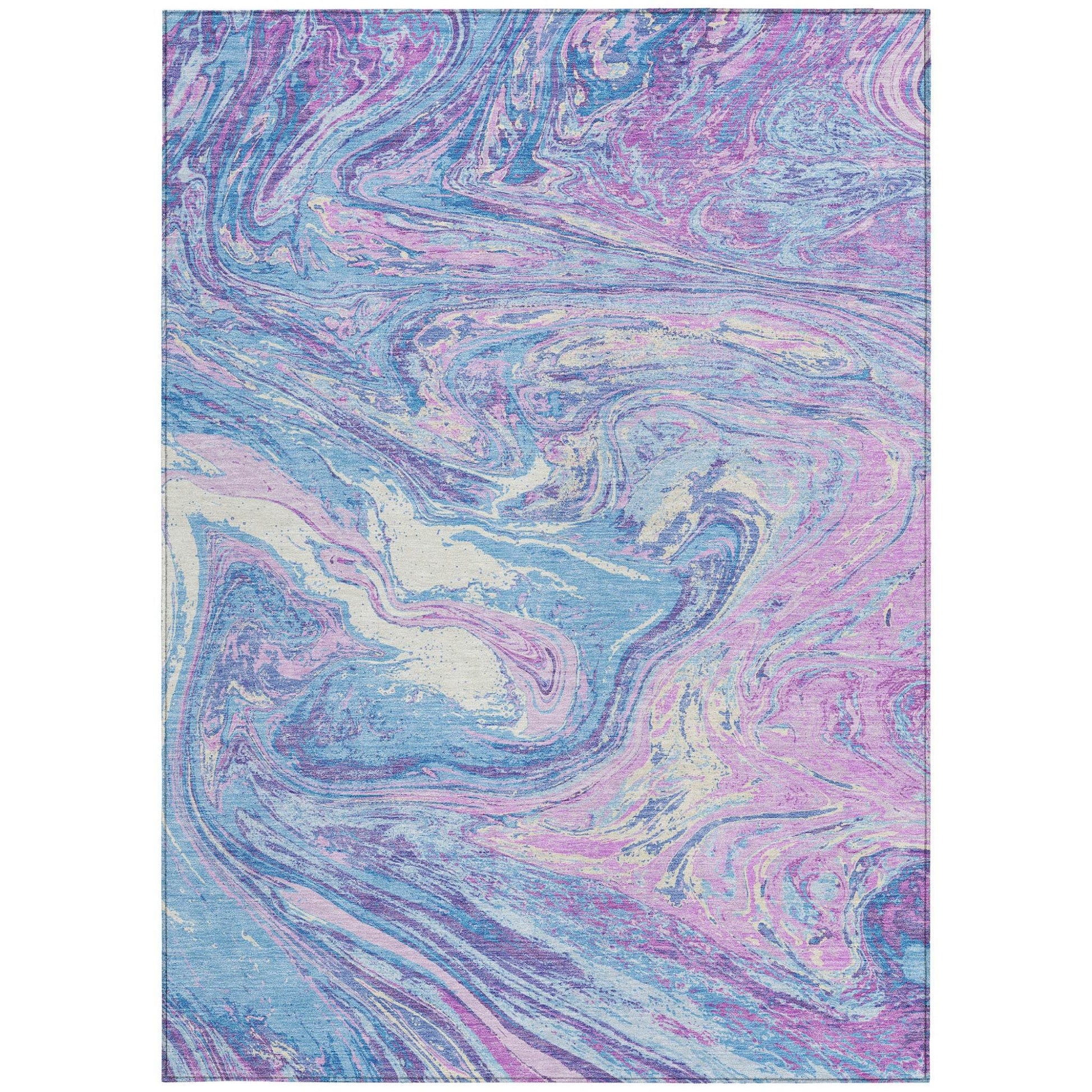 8' X 10' Sky Blue Lavender And Ivory Abstract Washable Indoor Outdoor Area Rug - Loft&Timber