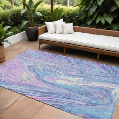 8' X 10' Sky Blue Lavender And Ivory Abstract Washable Indoor Outdoor Area Rug - Loft&Timber