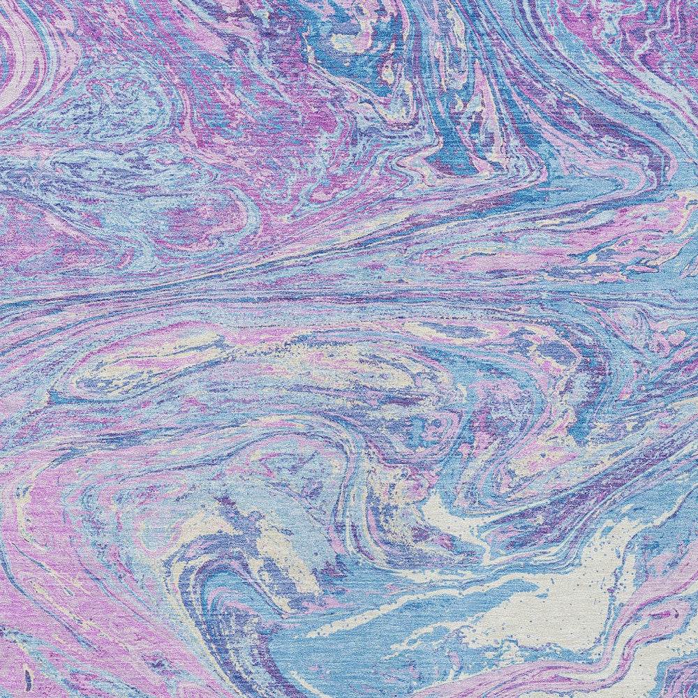 8' X 10' Sky Blue Lavender And Ivory Abstract Washable Indoor Outdoor Area Rug - Loft&Timber