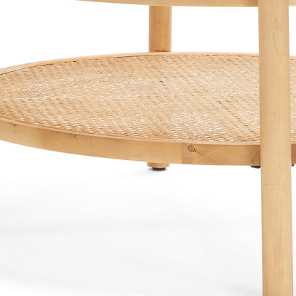 34" Clear and Natural Glass and Solid Wood Round Coffee Table With Shelf - Loft&Timber