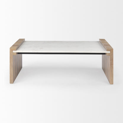 48" Natural and White Solid Wood And Genuine Marble Coffee Table - Loft&Timber