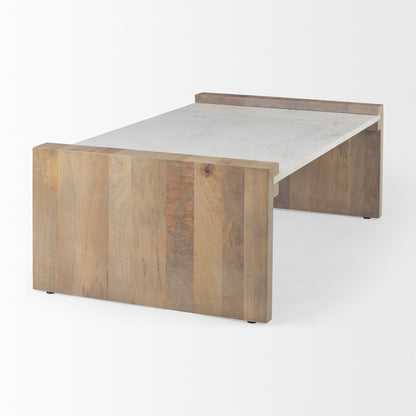 48" Natural and White Solid Wood And Genuine Marble Coffee Table - Loft&Timber
