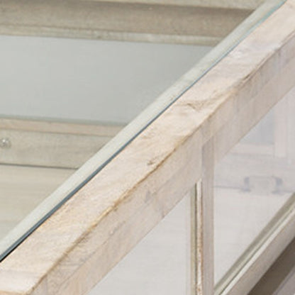 44" Off White Clear And Gold Solid Wood Glass And Iron Storage Coffee Table - Loft&Timber