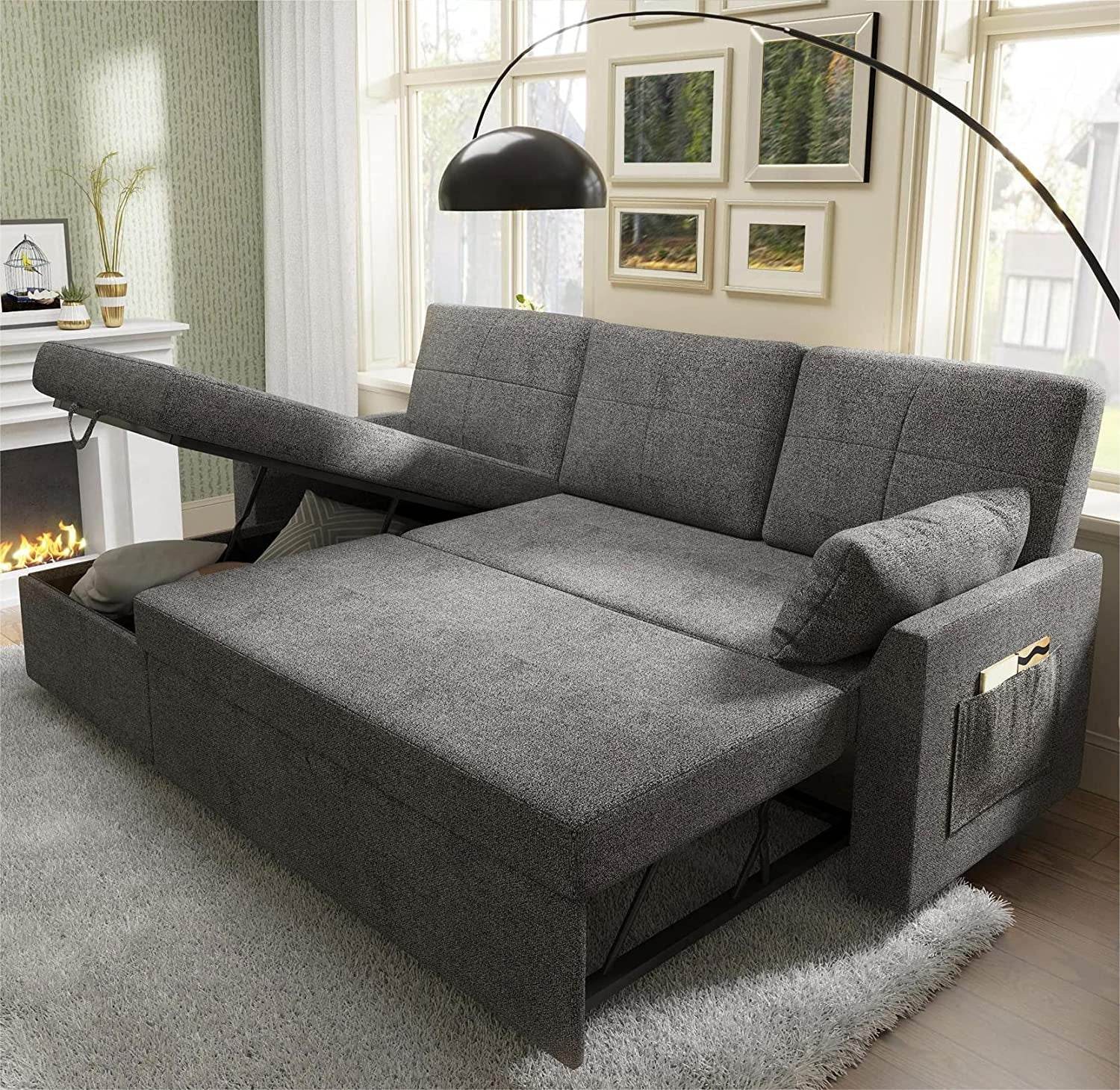 Gray Sectional Sleeper Sofa with Storage Chaise - Loft&Timber
