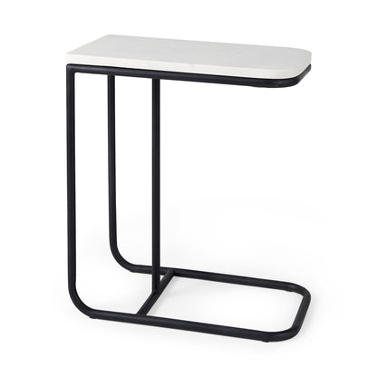 23" Black And White Marble and Metal C Table End Table - Loft&Timber