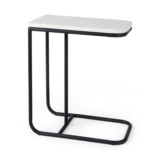 23" Black And White Marble and Metal C Table End Table - Loft&Timber