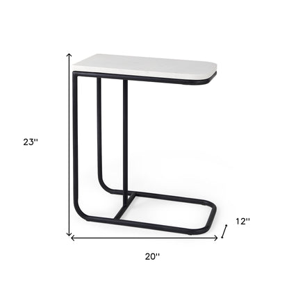 23" Black And White Marble and Metal C Table End Table - Loft&Timber