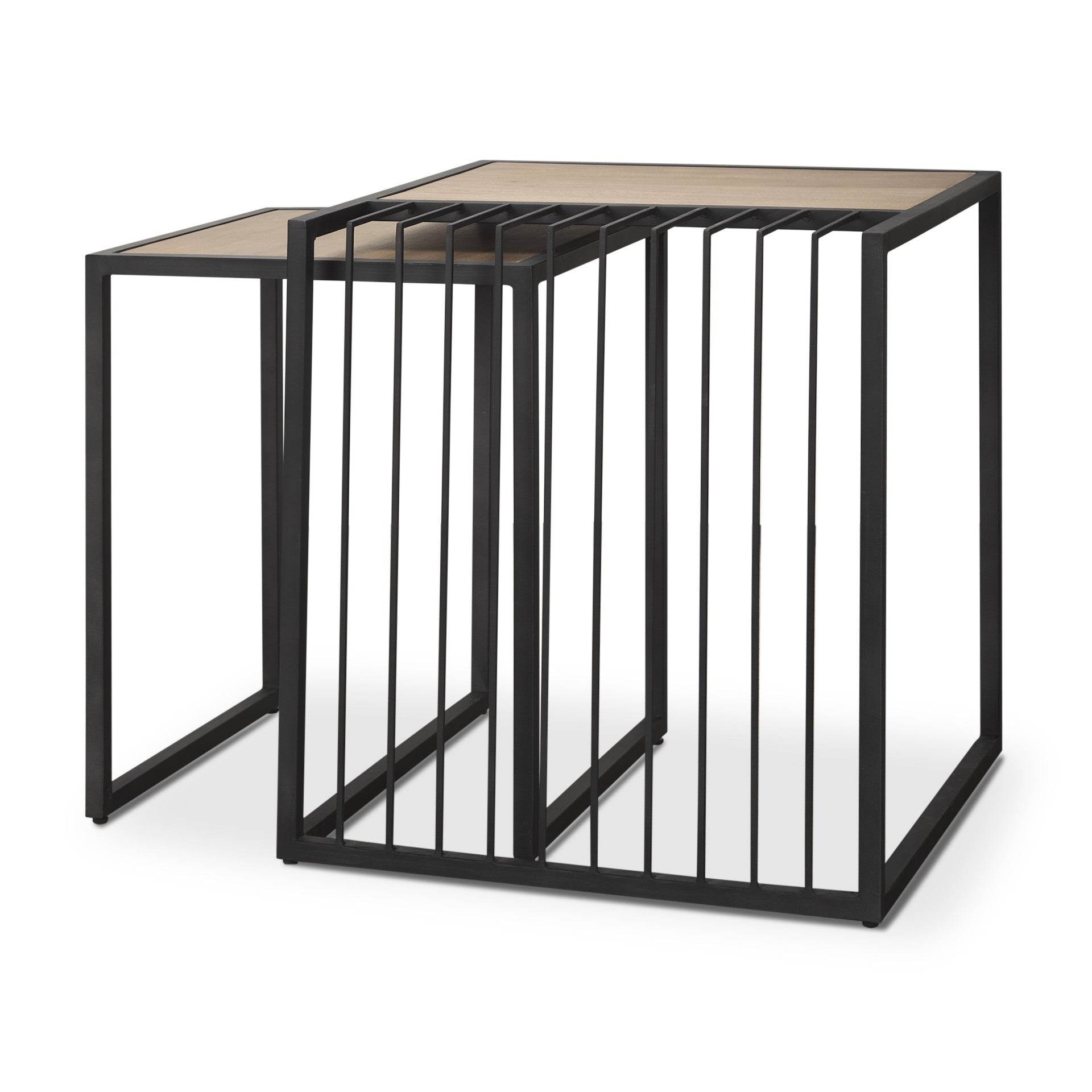 Set of Two Natural and Black Solid Wood and Metal Square Sled Nested Tables - Loft&Timber