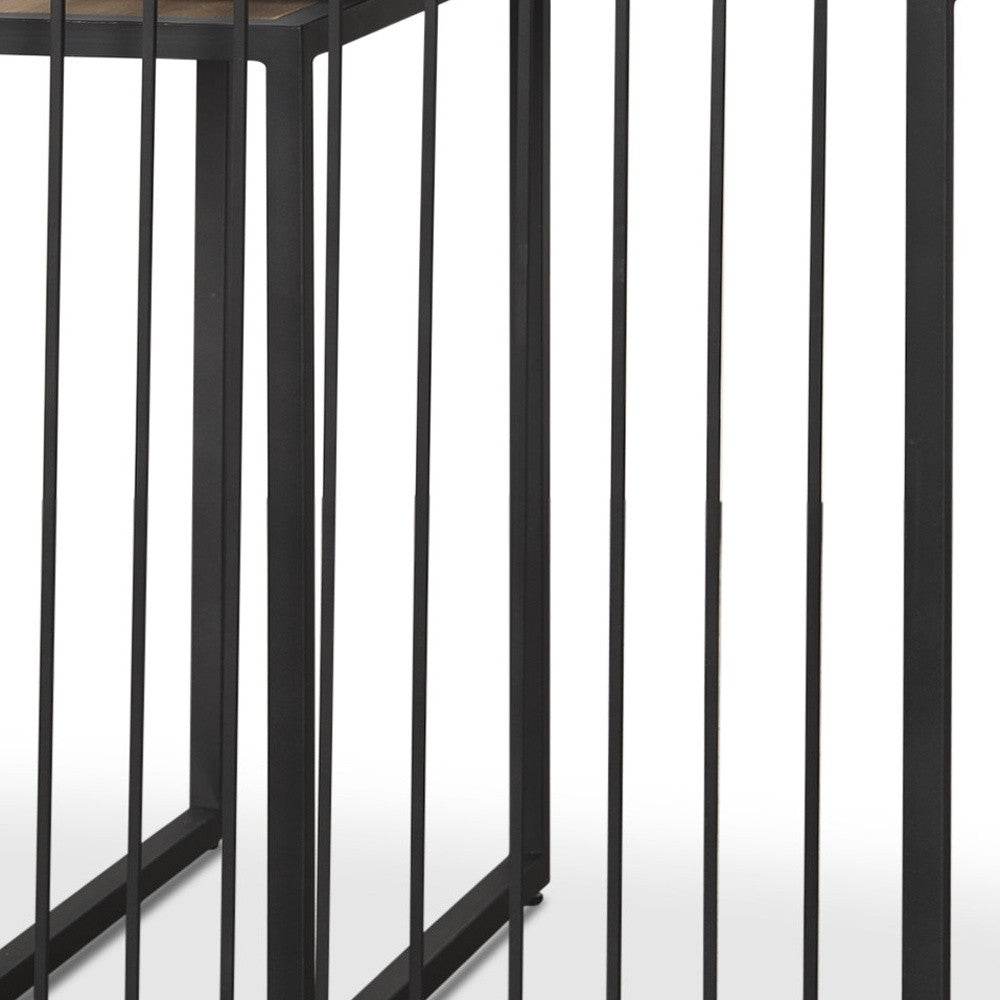 Set of Two Natural and Black Solid Wood and Metal Square Sled Nested Tables - Loft&Timber