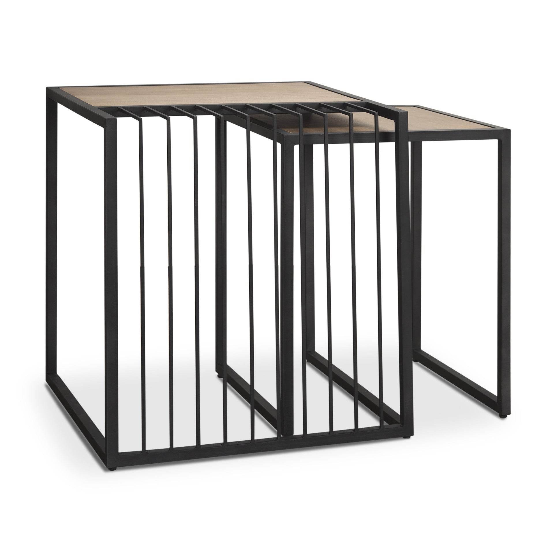 Set of Two Natural and Black Solid Wood and Metal Square Sled Nested Tables - Loft&Timber