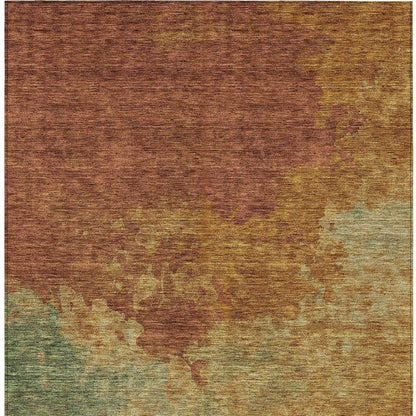 3' X 5' Terra Cotta Copper And Green Abstract Washable Indoor Outdoor Area Rug - Loft&Timber