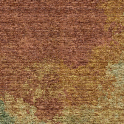 3' X 5' Terra Cotta Copper And Green Abstract Washable Indoor Outdoor Area Rug - Loft&Timber