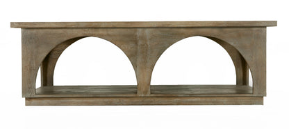 59" Brown Solid Wood Distressed Floor Shelf Coffee Table With Shelf - Loft&Timber