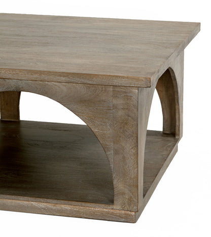 59" Brown Solid Wood Distressed Floor Shelf Coffee Table With Shelf - Loft&Timber