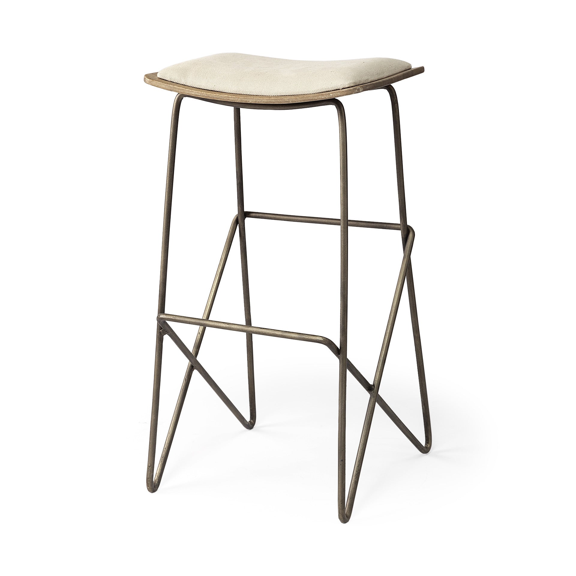 30" Cream and Gold Iron and Fabric Backless Bar Height Bar Chair - Loft&Timber