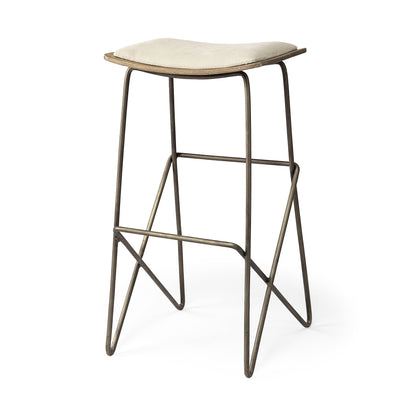 30" Cream and Gold Iron and Fabric Backless Bar Height Bar Chair - Loft&Timber