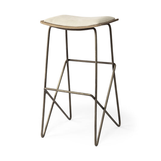 30" Cream and Gold Iron and Fabric Backless Bar Height Bar Chair - Loft&Timber