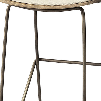 30" Cream and Gold Iron and Fabric Backless Bar Height Bar Chair - Loft&Timber
