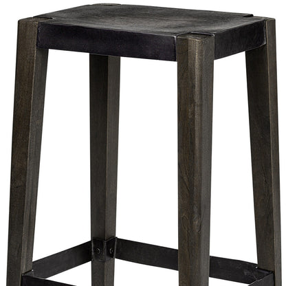 30" Black Iron and Solid Wood Backless Bar Height Bar Chair - Loft&Timber