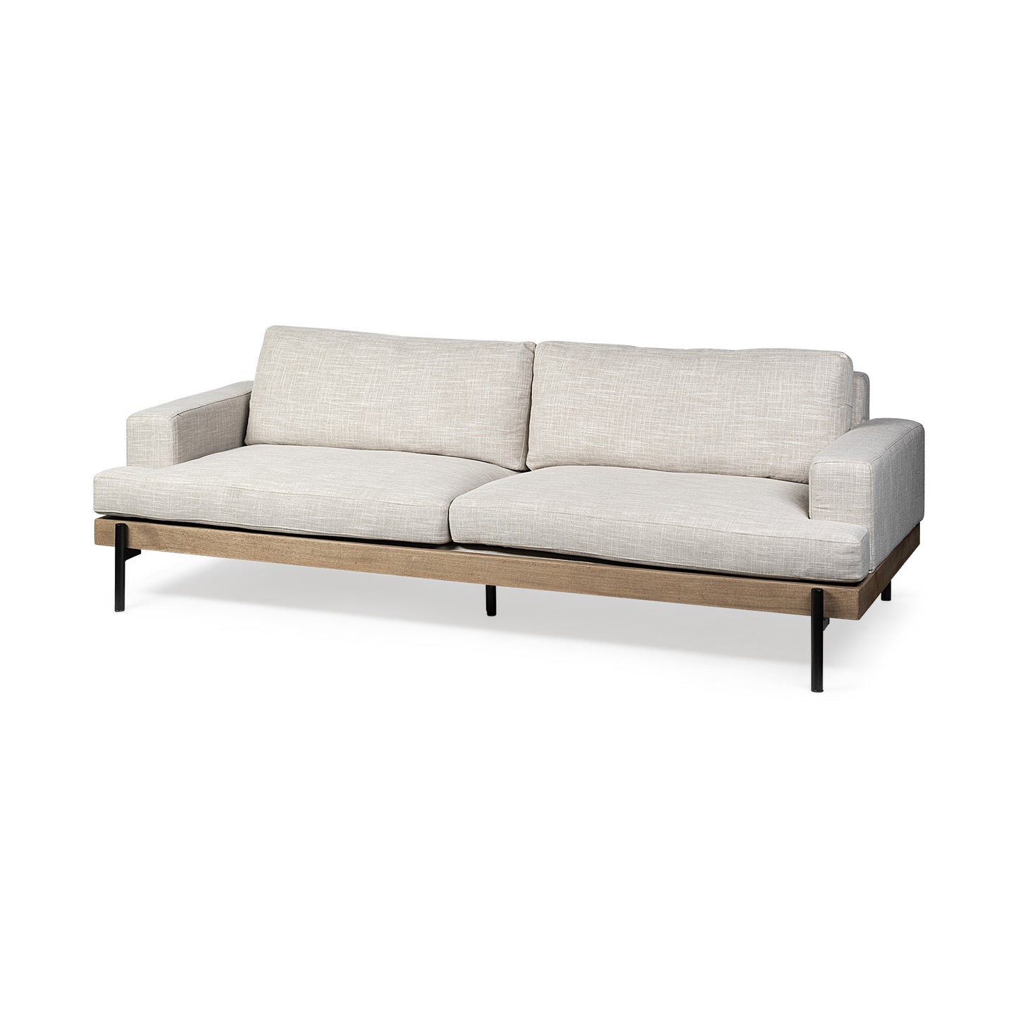 95" Beige Fabric Sofa With Black Legs-1