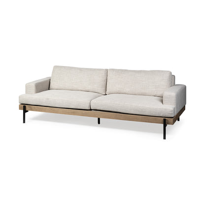 95" Beige Fabric Sofa With Black Legs-1