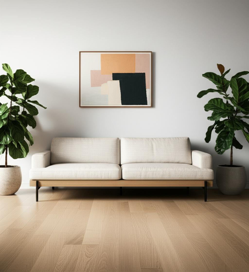 95" Beige Fabric Sofa With Black Legs-0