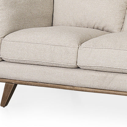 90" Cream Fabric Sofa With Brown Legs-2