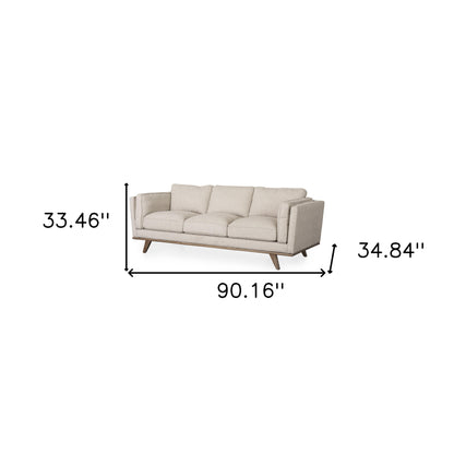 90" Cream Fabric Sofa With Brown Legs-4