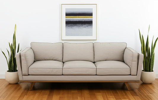 90" Cream Fabric Sofa With Brown Legs-1