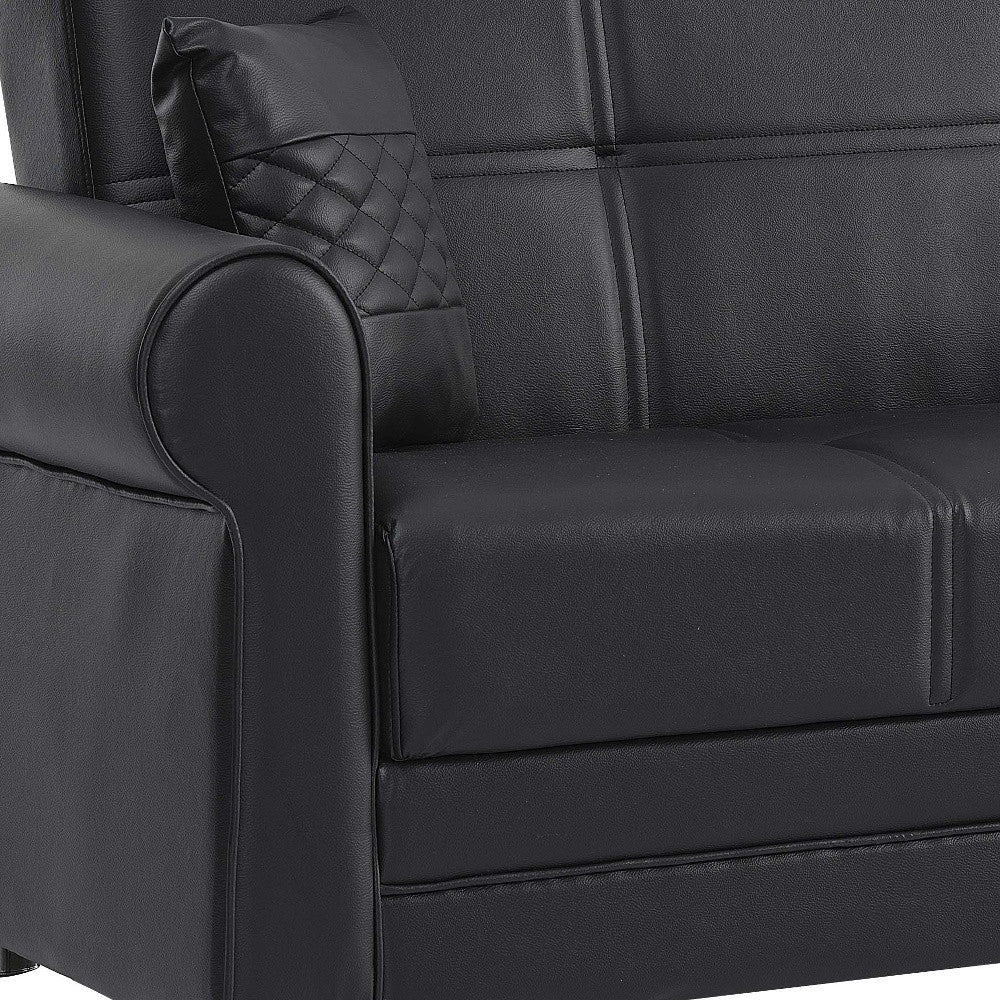 89" Black Faux Leather Convertible Futon Sleeper Sofa And Toss Pillows With Storage - Loft&Timber