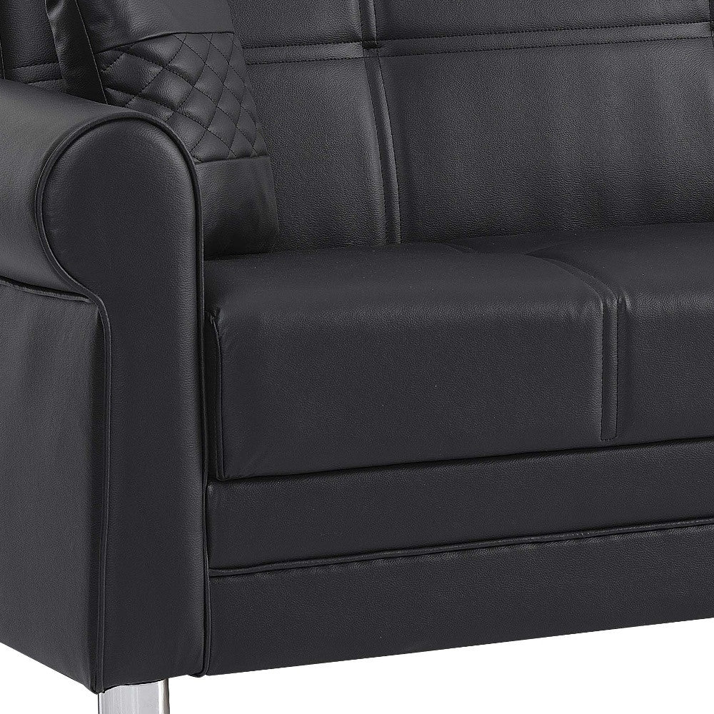 89" Black Faux Leather Convertible Futon Sleeper Sofa And Toss Pillows With Storage - Loft&Timber
