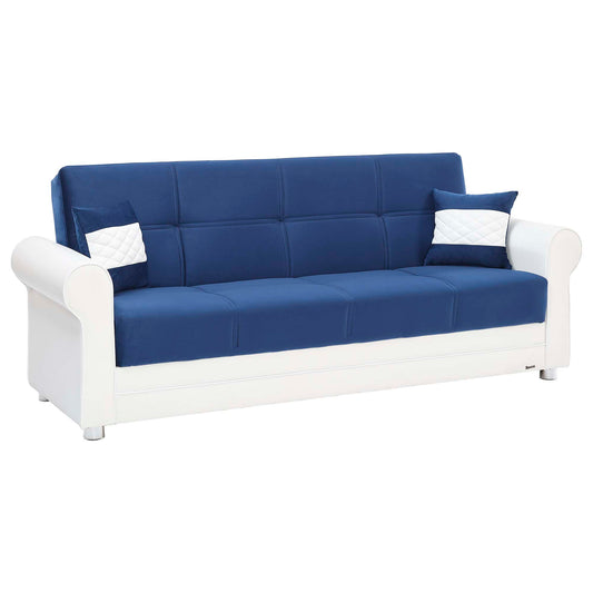 89" Sky Blue Polyester Convertible Futon Sleeper Sofa And Toss Pillows With Storage - Loft&Timber