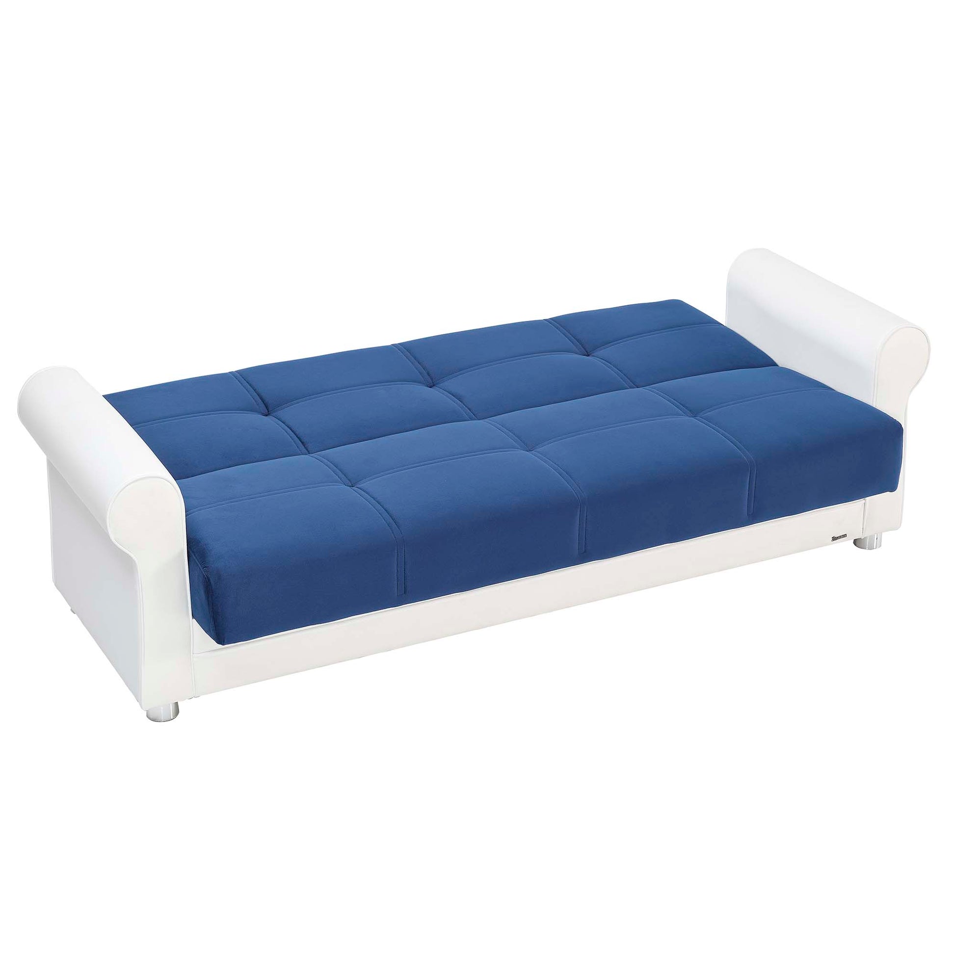89" Sky Blue Polyester Convertible Futon Sleeper Sofa And Toss Pillows With Storage - Loft&Timber