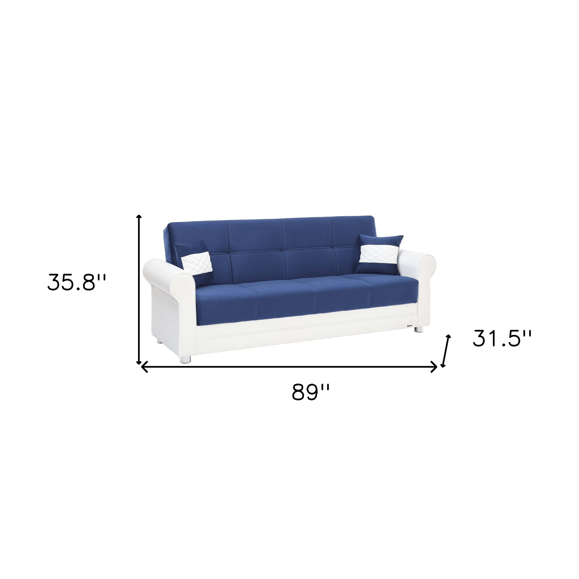 89" Sky Blue Polyester Convertible Futon Sleeper Sofa And Toss Pillows With Storage - Loft&Timber