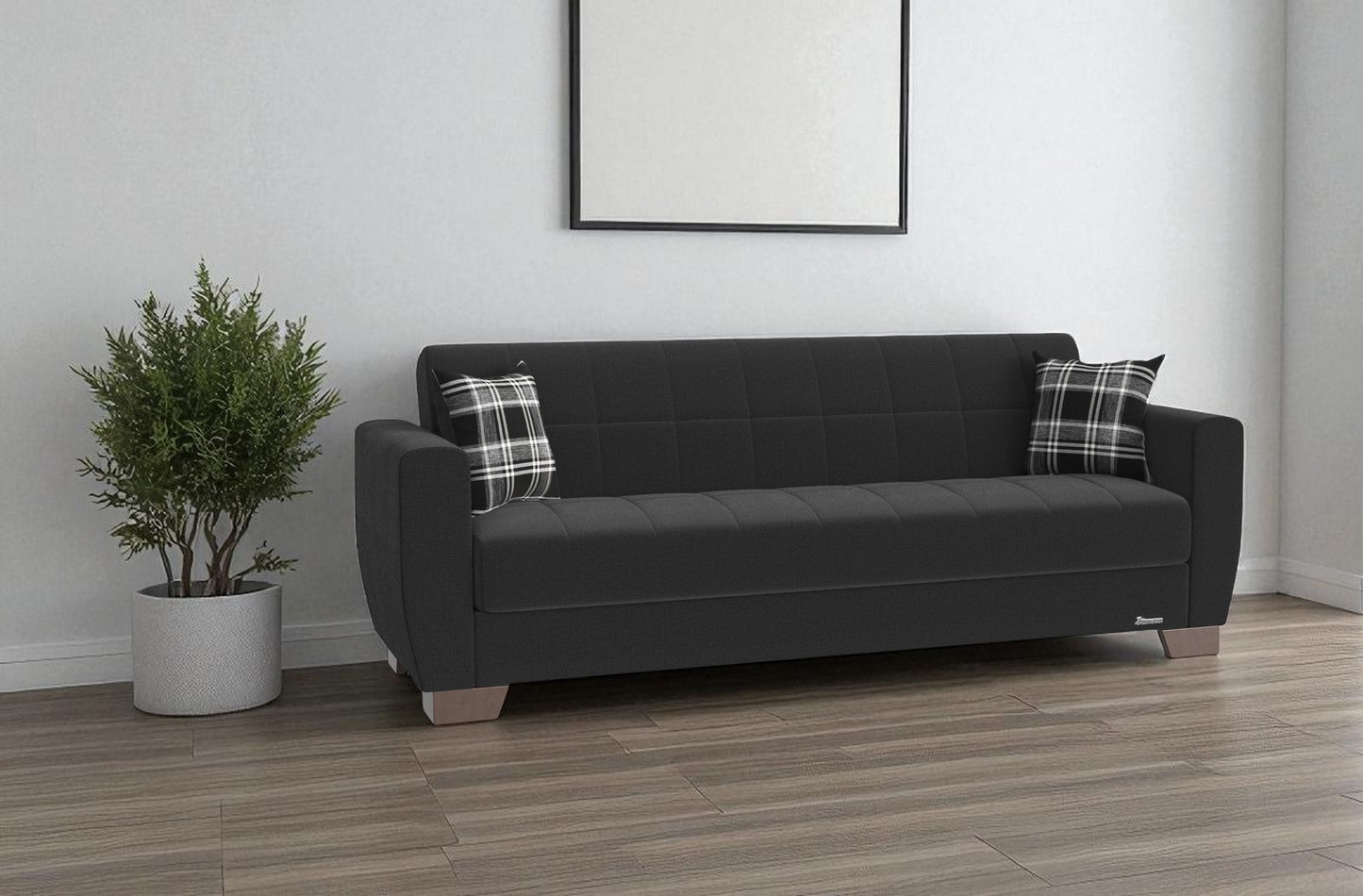 84" Black Chenille Convertible Futon Sleeper Sofa And Toss Pillows With Storage - Loft&Timber