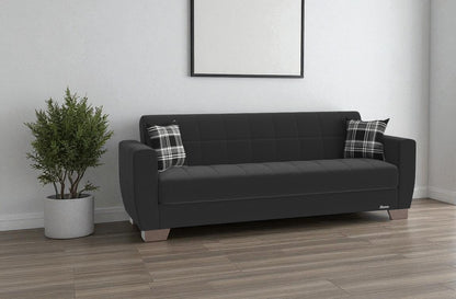 84" Black Chenille Convertible Futon Sleeper Sofa And Toss Pillows With Storage - Loft&Timber