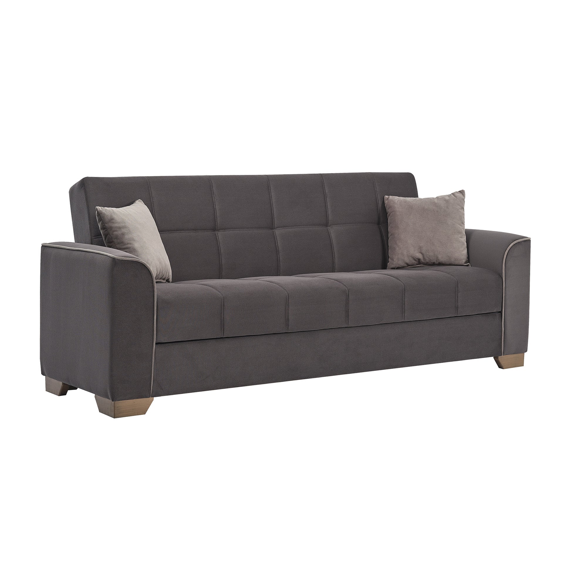 90" Brown Chenille Sleeper Sofa And Toss Pillows-0