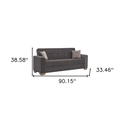 90" Brown Chenille Sleeper Sofa And Toss Pillows-7