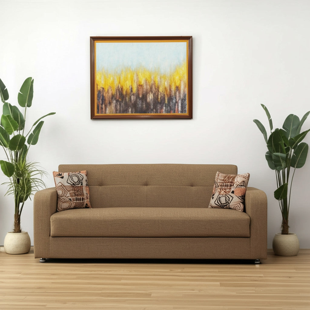 90" Brown Chenille Sleeper Sofa And Toss Pillows-1