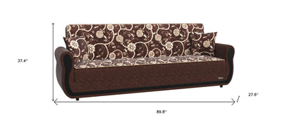 90" Brown Chenille Convertible Futon Sleeper Sofa And Toss Pillows With Storage - Loft&Timber