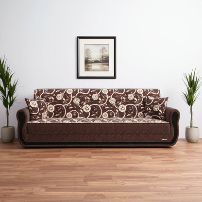 90" Brown Chenille Convertible Futon Sleeper Sofa And Toss Pillows With Storage - Loft&Timber