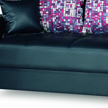 87" Black Faux Leather Convertible Futon Sleeper Sofa And Toss Pillows With Storage - Loft&Timber