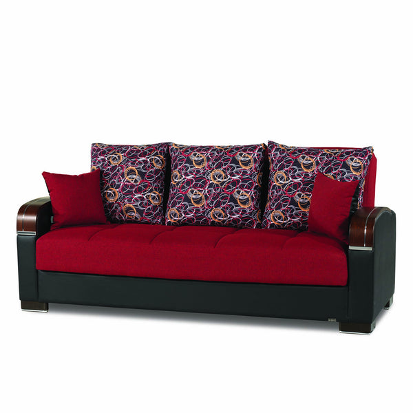 87" Red Polyester Convertible Futon Sleeper Sofa And Toss Pillows With Storage-0