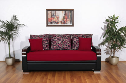 87" Red Polyester Convertible Futon Sleeper Sofa And Toss Pillows With Storage-1